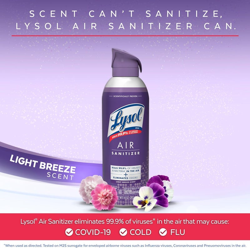Lysol رذاذ معقم للهواء مع مزيل الروائح للمنزل والمكتب، رذاذ تعقيم، بديل معطر الهواء، رائحة نسيم خفيف، 10 أونصات (عبوة من 3) - Image 2